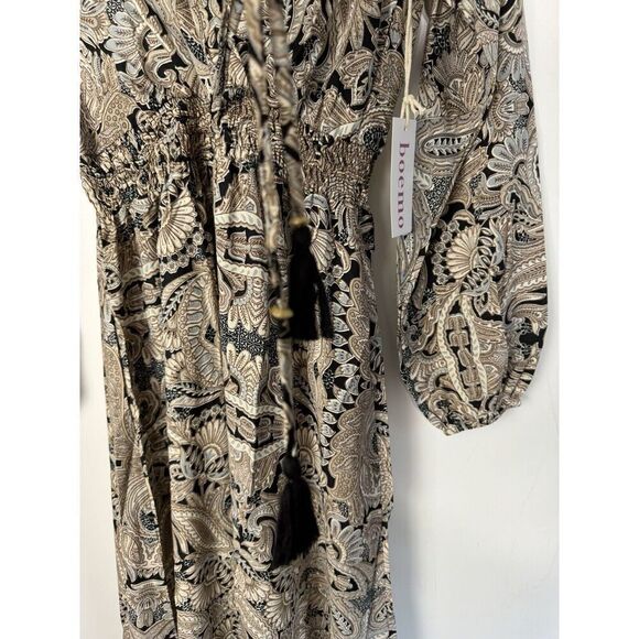 NWT BOEMO Anthropologie Boho Tiered Maxi Dress Smocked Floral Paisley Small - Picture 4 of 6